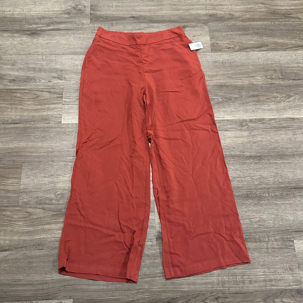 NWT Old Navy Playa Pants Medium Petite Cherry Birch Orange Wide Leg Pull On